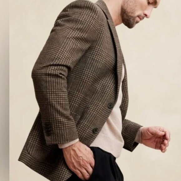 NWOT Banana Republic Tailored Fit Brown Glen Plaid Jacket Blazer - Picture 4 of 16